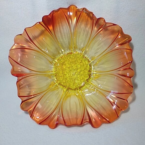 Vintage Mikasa Sunflower Tangerine Amber 13 1/2" Ruffled Bowl Iridescent Germany - Picture 2 of 9